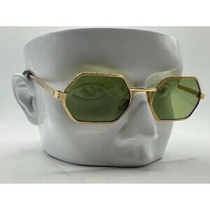 NEW Vintage Sunglasses | Non RX | Green Lens Gold Glitter Metal Geometric #422.4